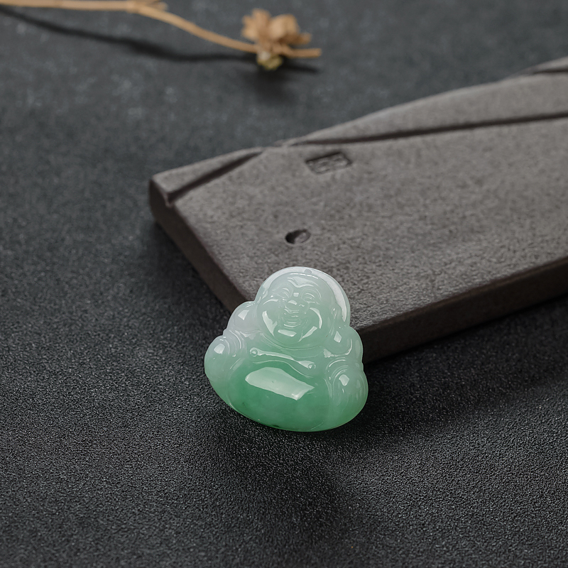 浅绿翡翠弥勒佛吊坠-红掌柜