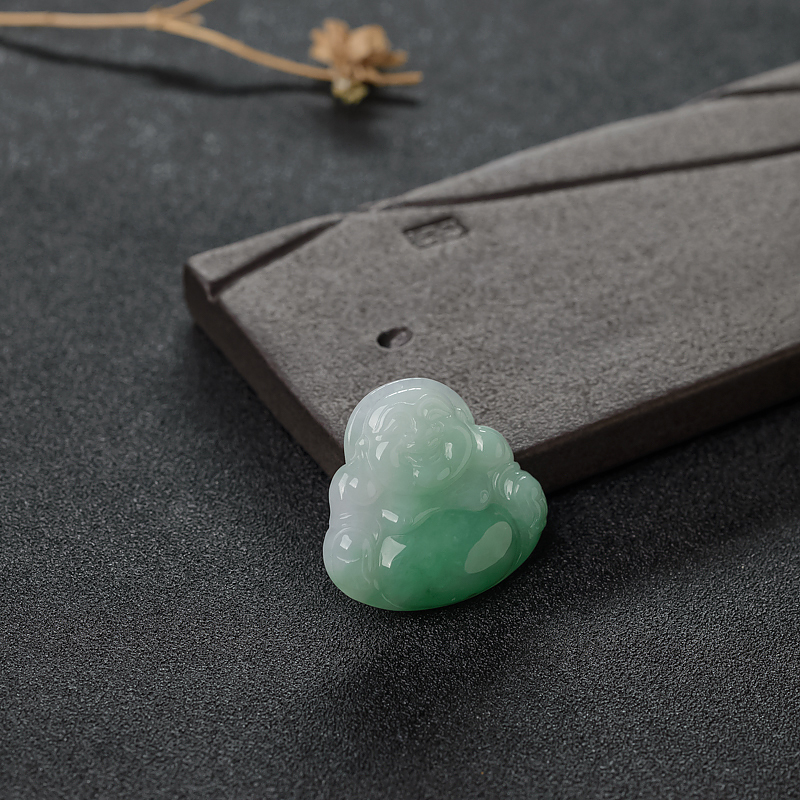 糯种翡翠弥勒佛吊坠-红掌柜