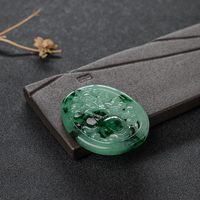 糯种飘花翡翠财神吊坠-红掌柜