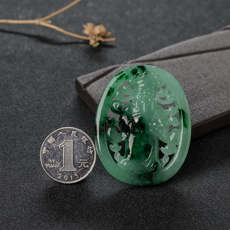 糯种翡翠财神吊坠-红掌柜