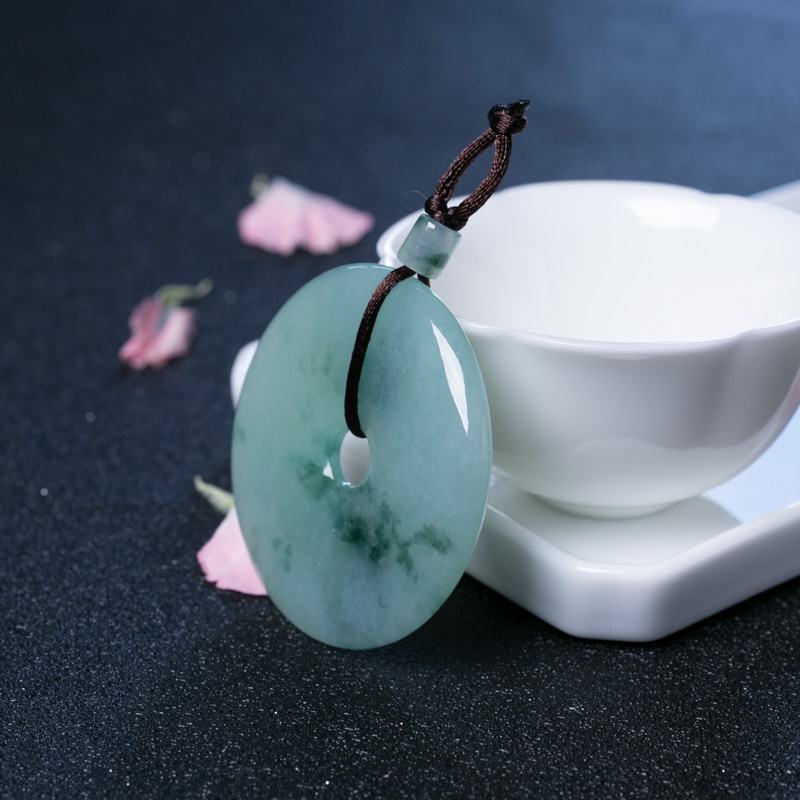 天然糯冰种飘花翡翠平安扣吊坠-红掌柜