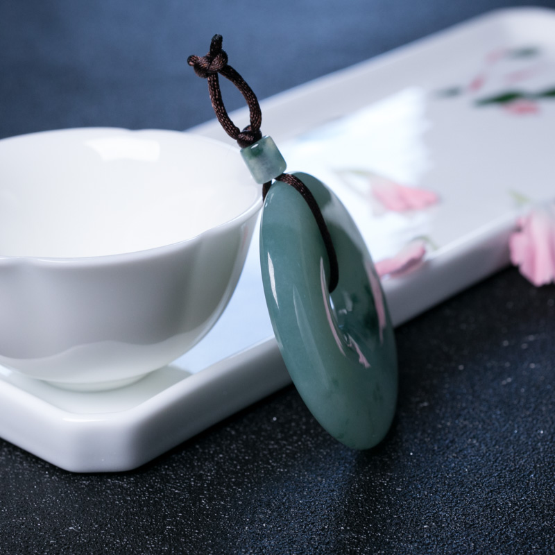 缅甸糯冰种飘花翡翠平安扣吊坠-红掌柜