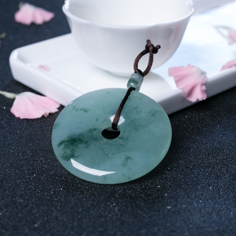缅甸天然糯冰种翡翠平安扣吊坠-红掌柜