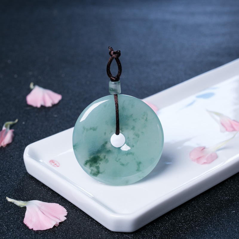 缅甸天然糯冰种飘花翡翠吊坠-红掌柜