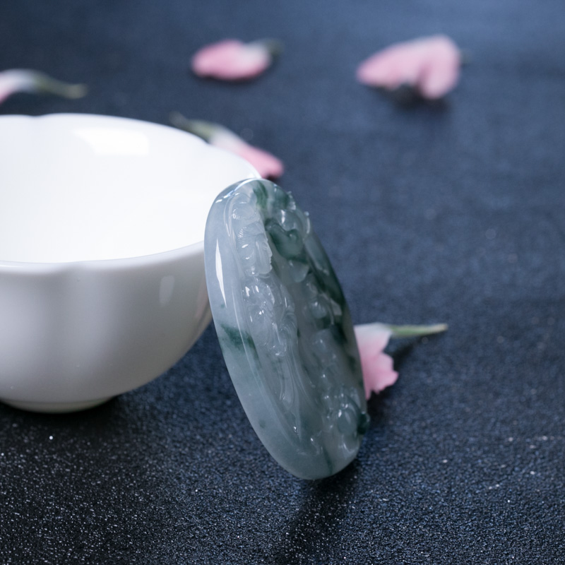 缅甸冰种飘花翡翠观音吊坠-红掌柜