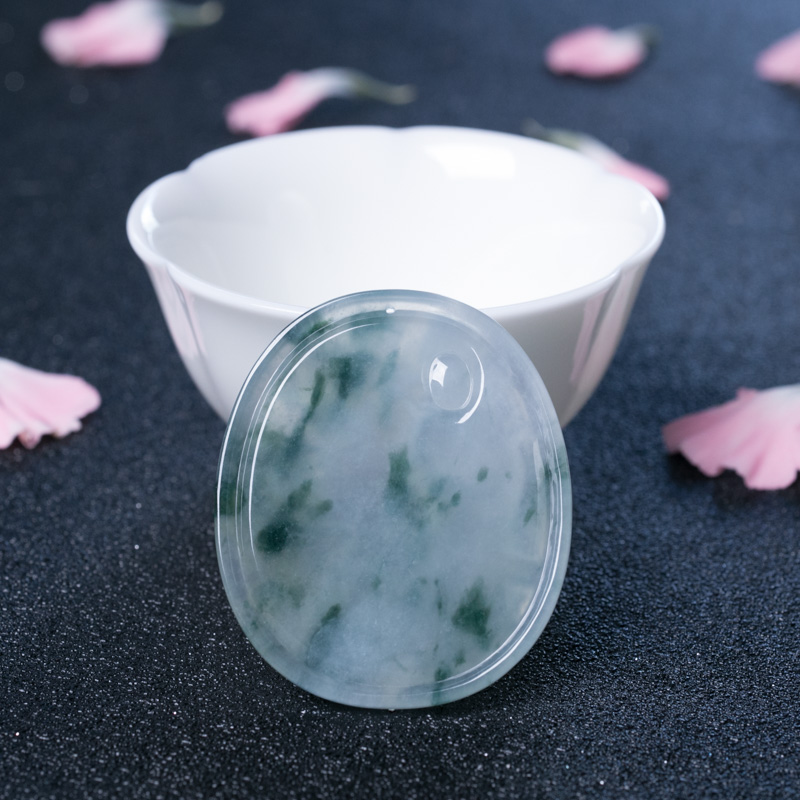 缅甸天然飘花翡翠观音吊坠-红掌柜