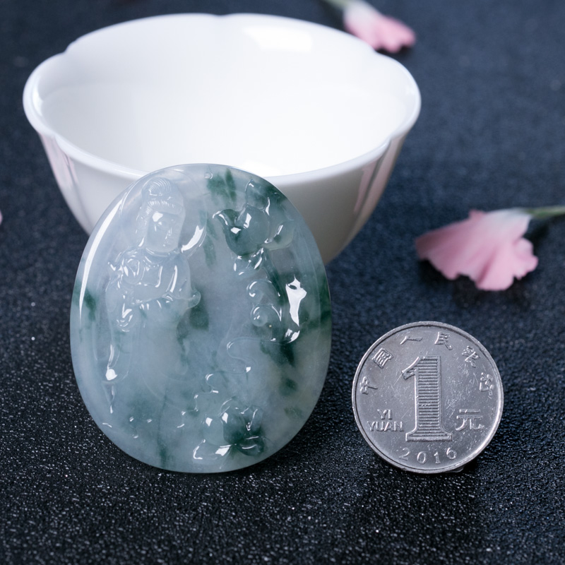 冰种飘花翡翠吊坠-红掌柜