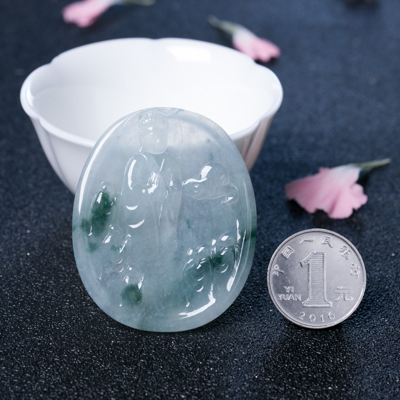 冰种飘花翡翠吊坠-红掌柜