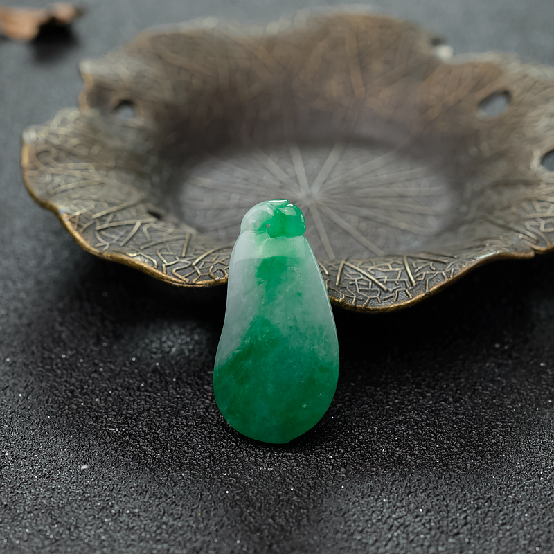 缅甸天然飘翠翡翠福瓜吊坠-红掌柜