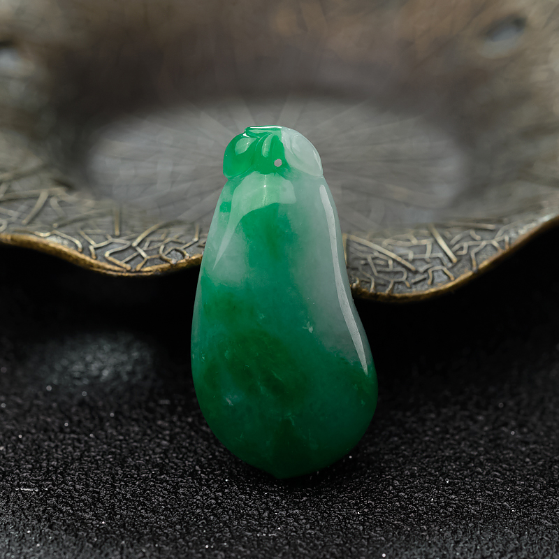 缅甸天然糯种翡翠福瓜吊坠-红掌柜
