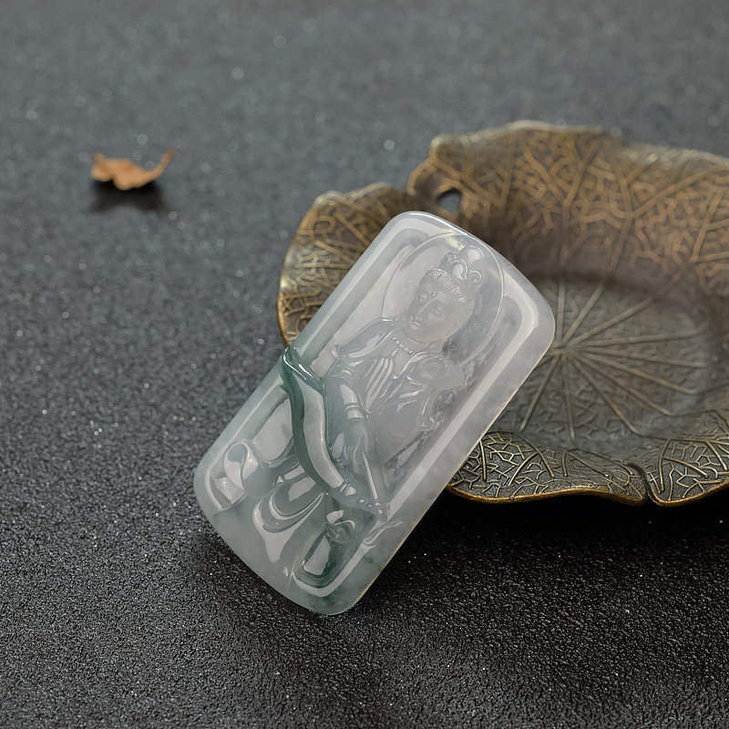 天然糯冰种飘花翡翠观音吊坠-红掌柜