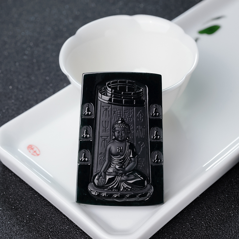 缅甸天然冰种墨翠大日如来吊坠-红掌柜