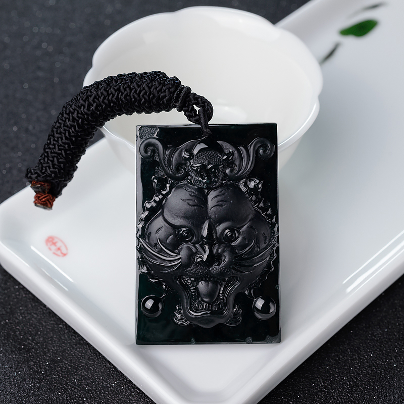 缅甸天然糯冰种墨翠老虎吊坠-红掌柜