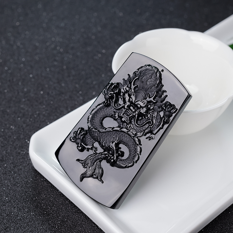 天然糯冰种墨翠龙吊坠-红掌柜