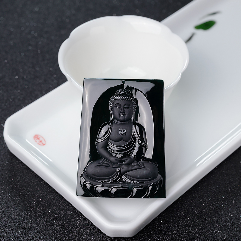缅甸天然冰种墨翠大日如来吊坠-红掌柜