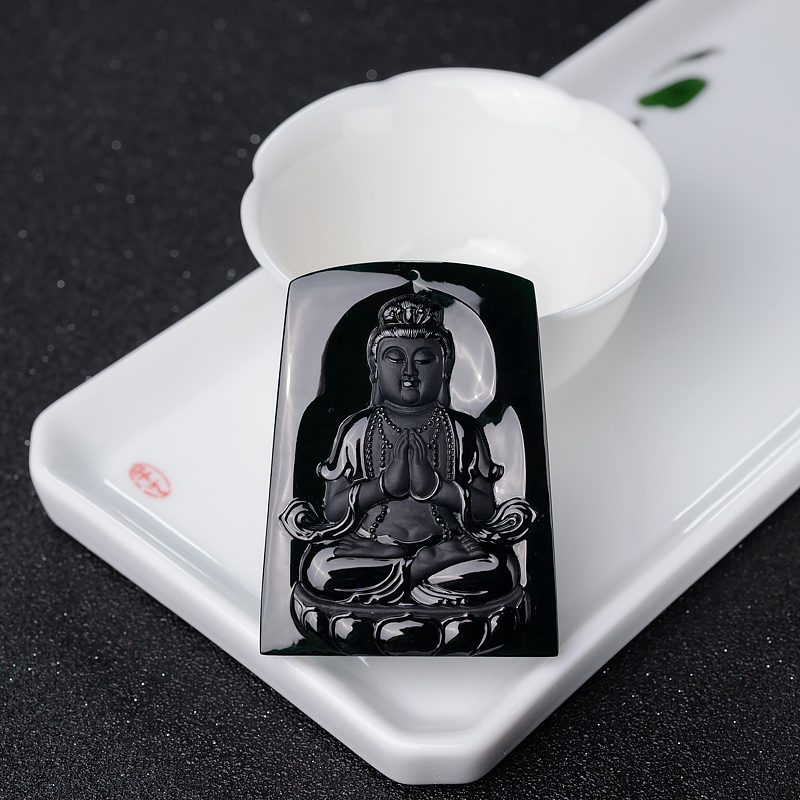 缅甸天然冰种墨翠观音吊坠-红掌柜