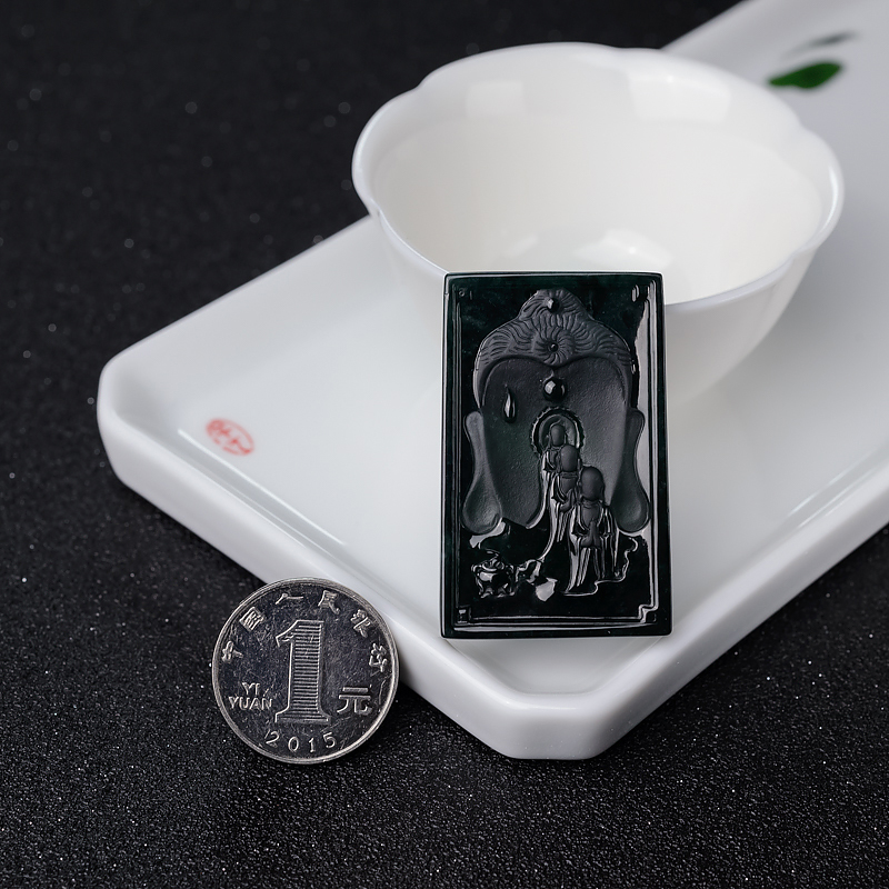 缅甸天冰种墨翠吊坠-红掌柜