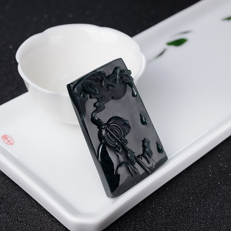 缅甸冰种墨翠悟道吊坠-红掌柜