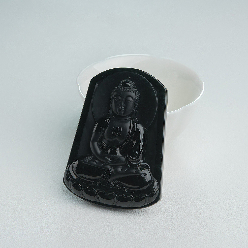 天然糯冰种墨翠大日如来吊坠-红掌柜