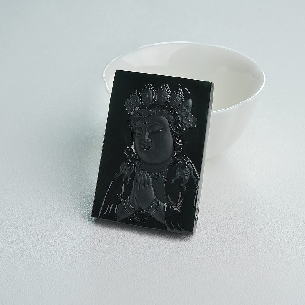 缅甸冰种墨翠万寿老母吊坠-红掌柜