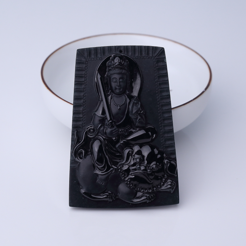 糯种墨翠文殊菩萨吊坠-红掌柜