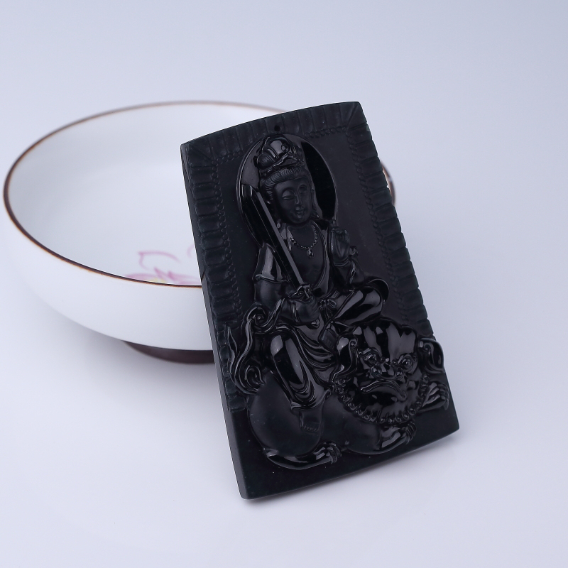 天然糯种墨翠文殊菩萨吊坠-红掌柜