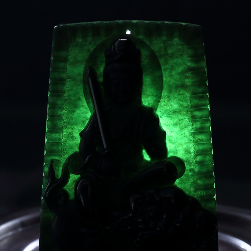 天然墨翠文殊菩萨挂坠-红掌柜