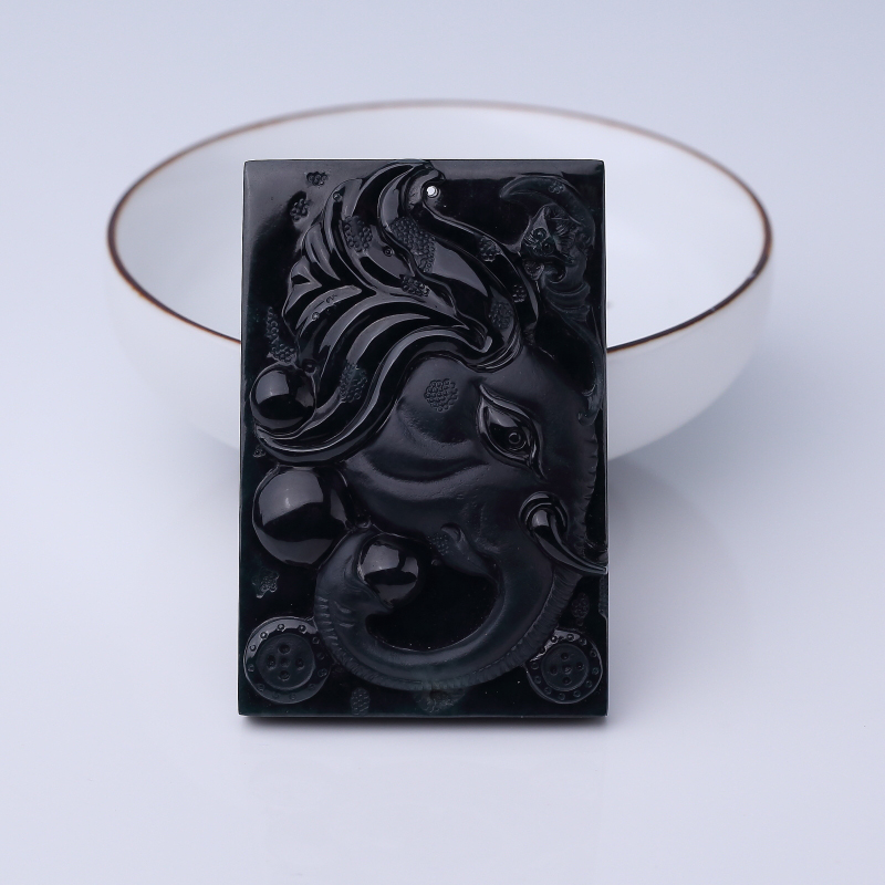 糯种墨翠太平有象吊坠-红掌柜