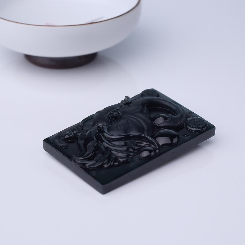 缅甸墨翠太平有象吊坠-红掌柜