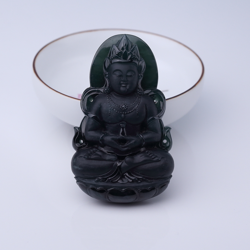 糯冰种墨翠度母吊坠-红掌柜