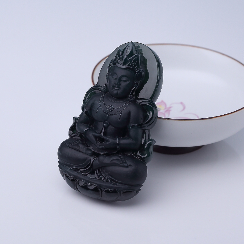 糯冰种墨翠度母挂坠-红掌柜