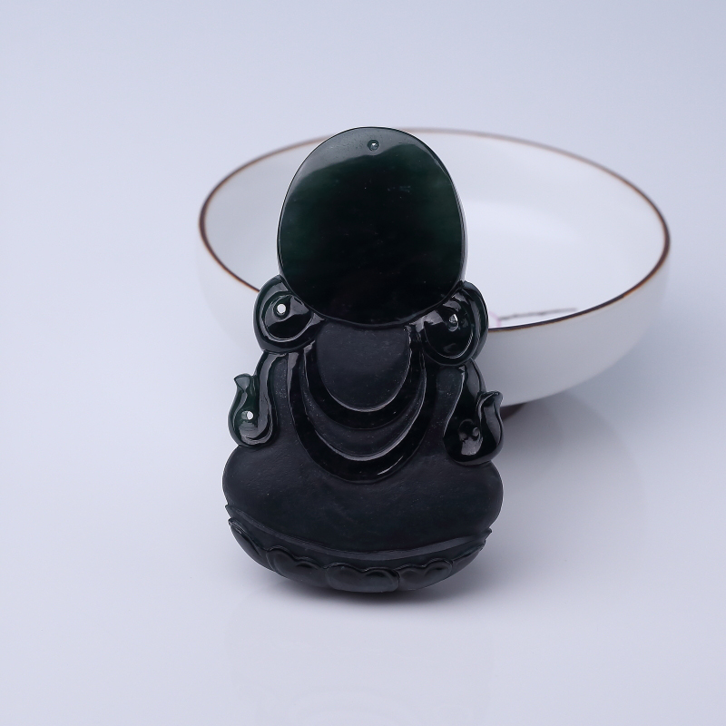 天然墨翠度母吊坠-红掌柜