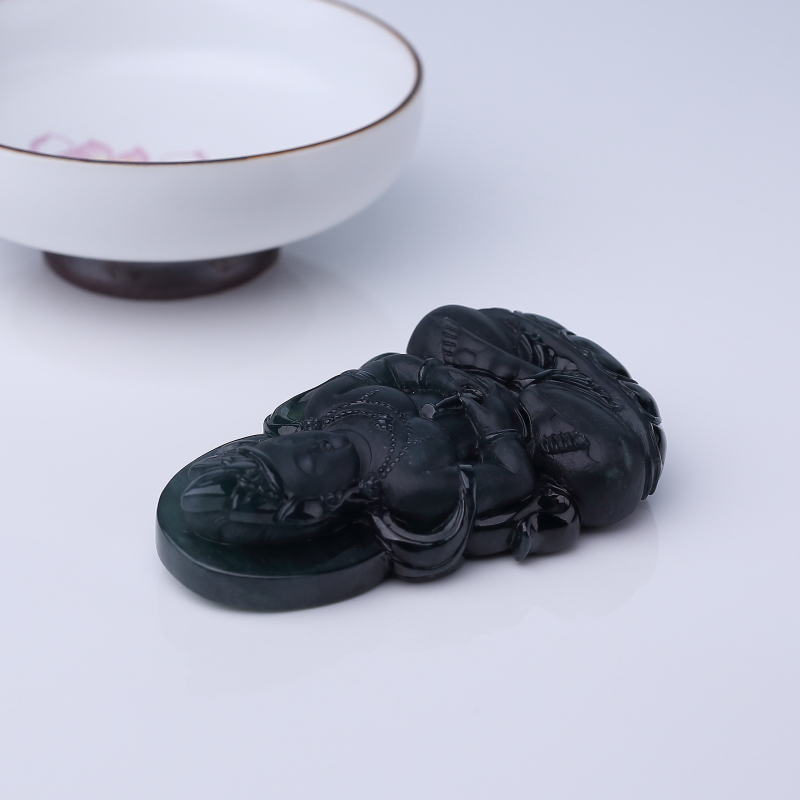 缅甸墨翠度母吊坠-红掌柜