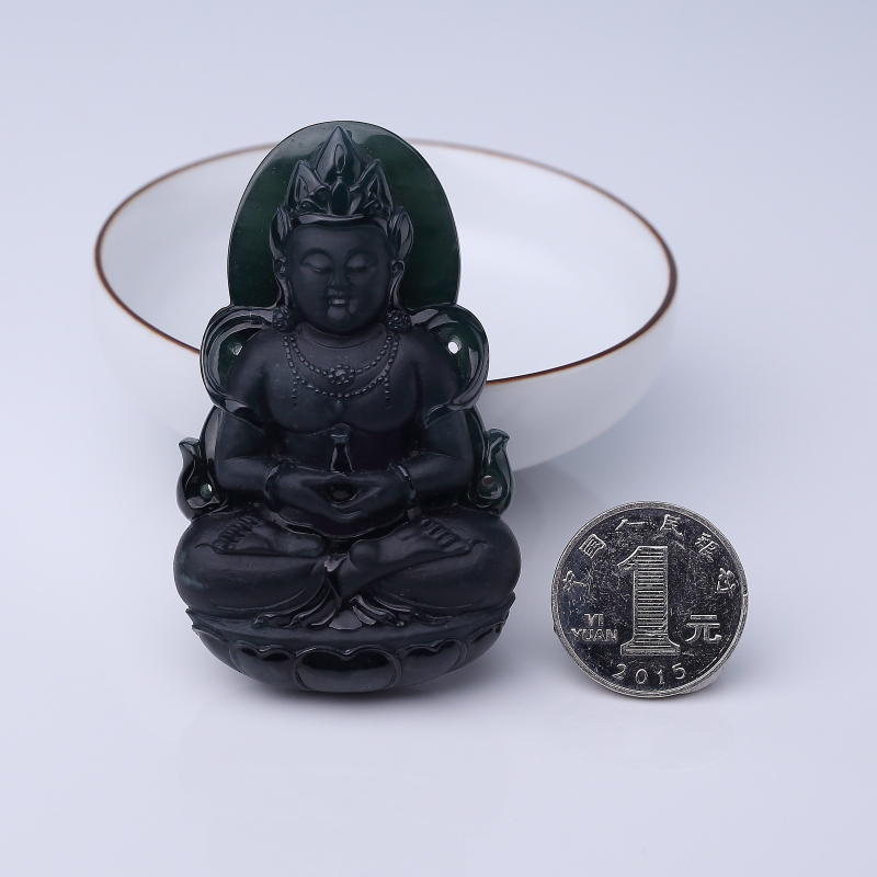 天然墨翠度母挂坠-红掌柜