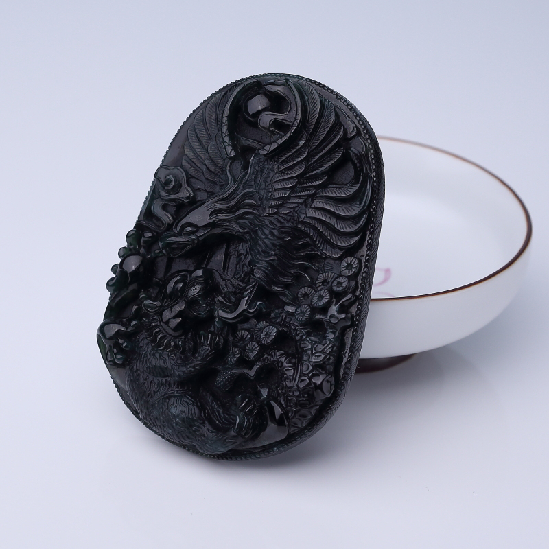 天然糯种墨翠大展宏图吊坠-红掌柜