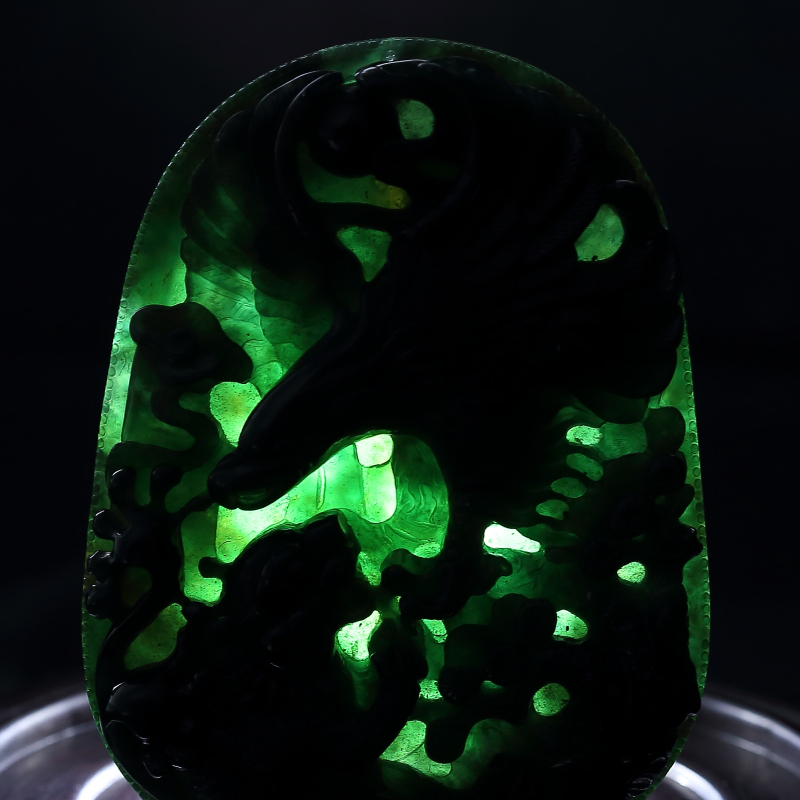 缅甸墨翠大展宏图吊坠-红掌柜