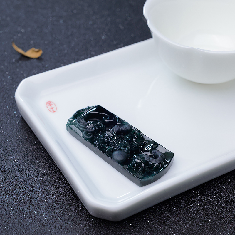 天然墨翠双龙戏珠吊坠-红掌柜