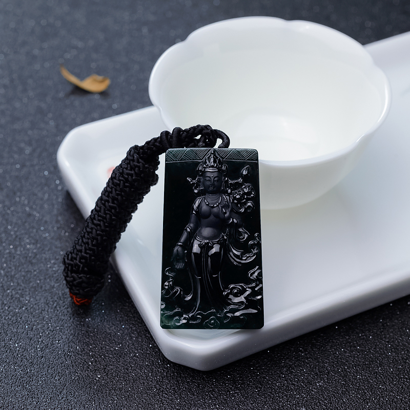 冰种墨翠度母吊坠-红掌柜