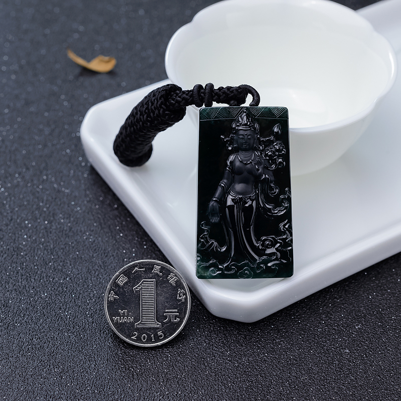 缅甸天然墨翠度母吊坠-红掌柜