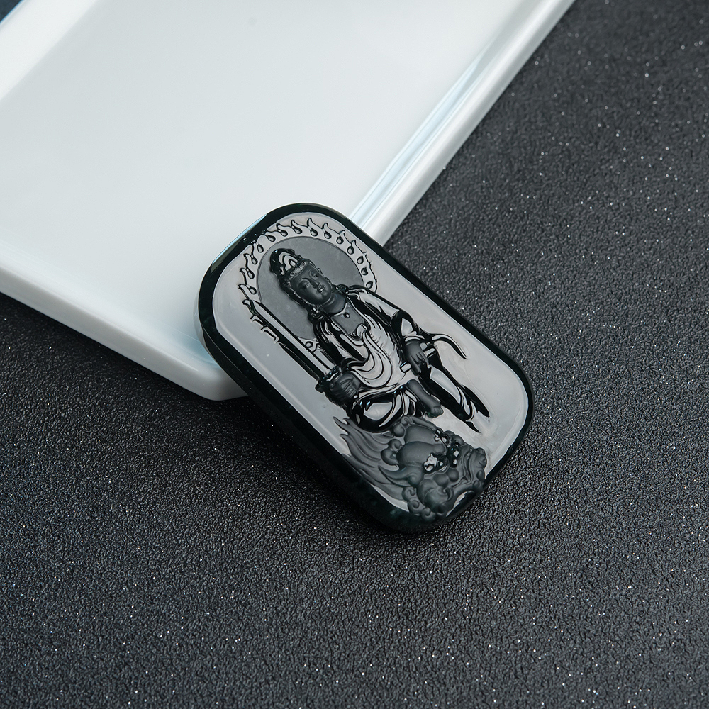 冰种墨翠文殊菩萨挂坠-红掌柜