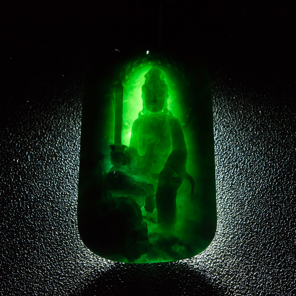 天然墨翠文殊菩萨吊坠-红掌柜