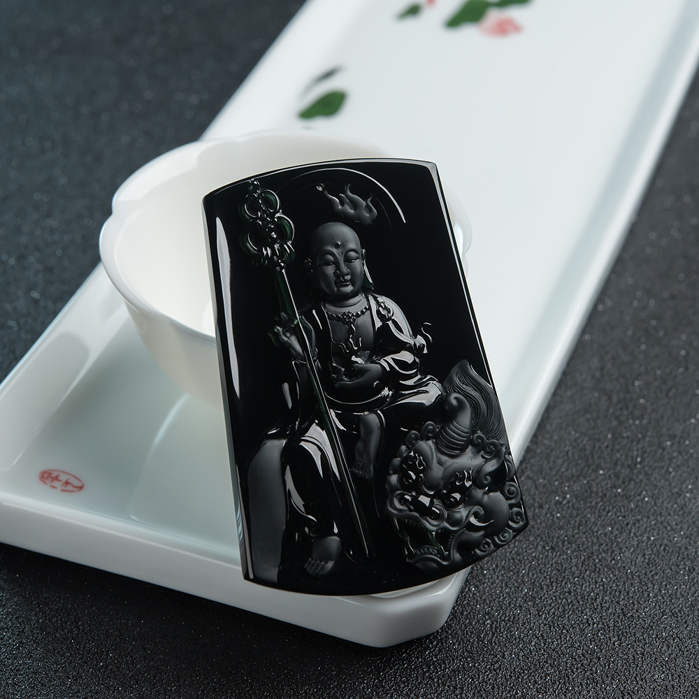 天然冰种墨翠地藏王菩萨吊坠-红掌柜