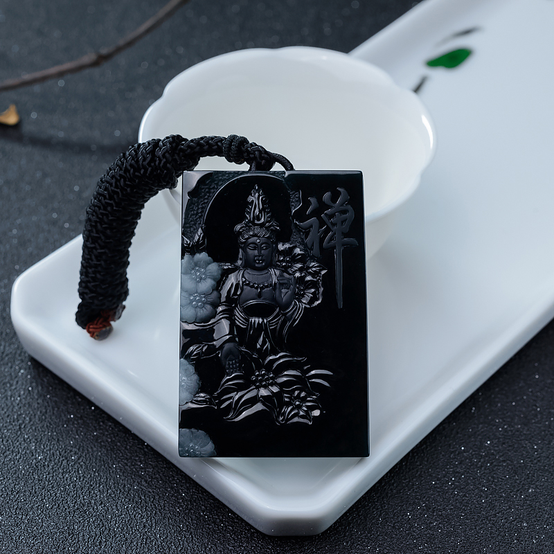 糯冰种墨翠菩萨吊坠-红掌柜