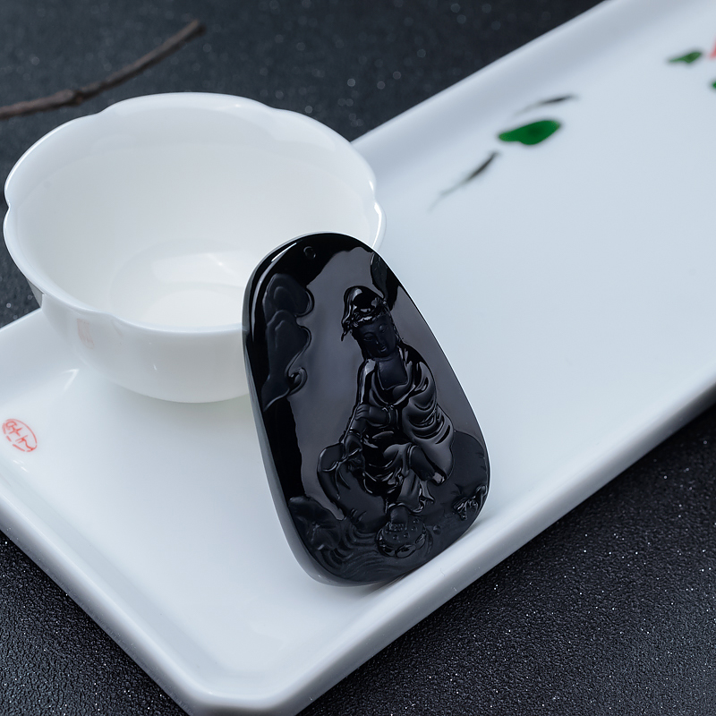 糯冰种墨翠吊坠-红掌柜