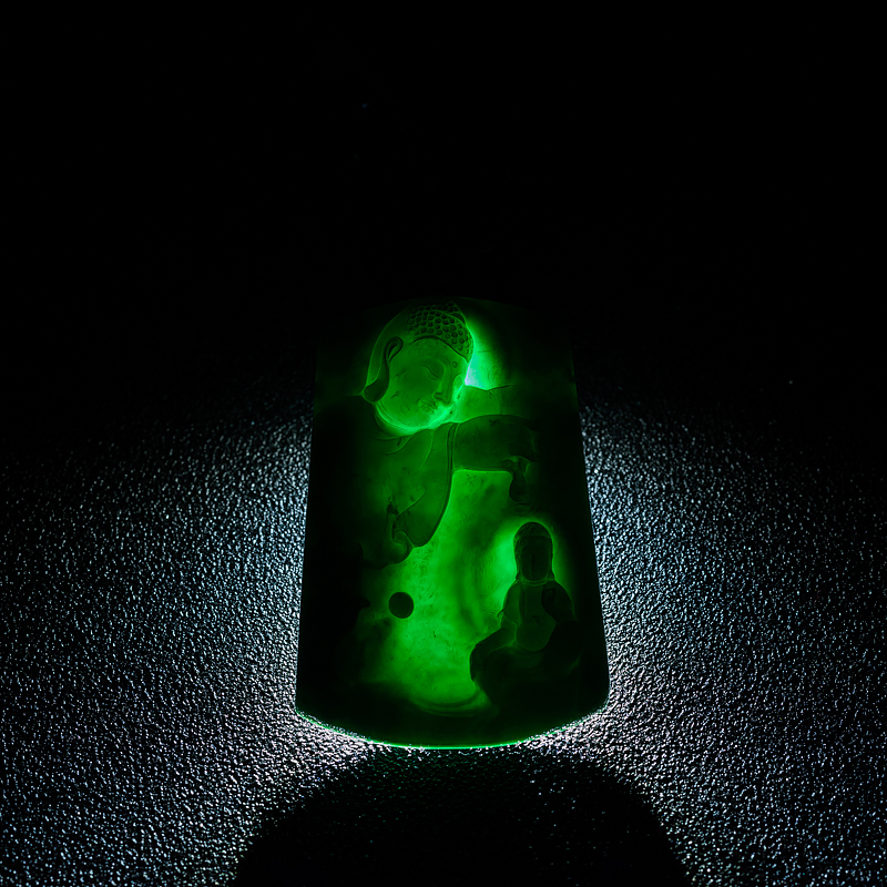 天然墨翠一心向佛吊坠-红掌柜