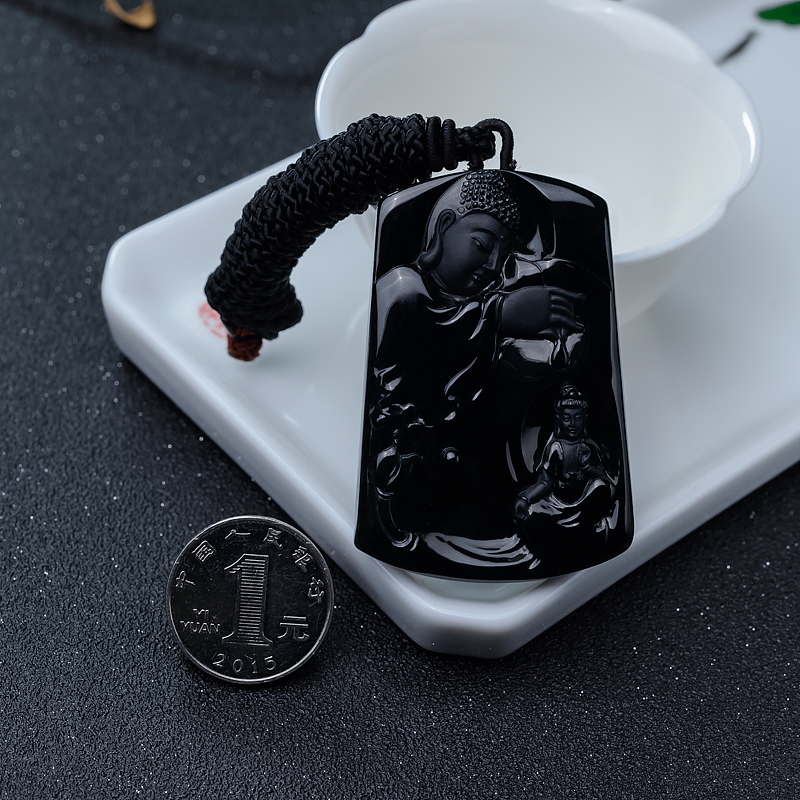 缅甸墨翠一心向佛吊坠-红掌柜