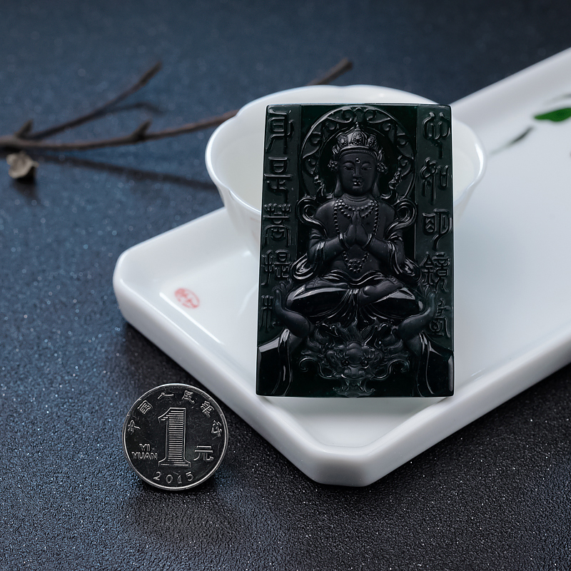 缅甸墨翠度母吊坠-红掌柜