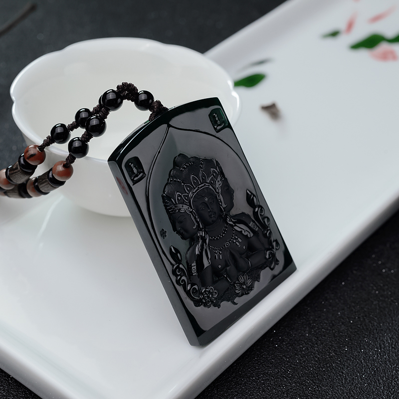 糯冰种墨翠吊坠-红掌柜