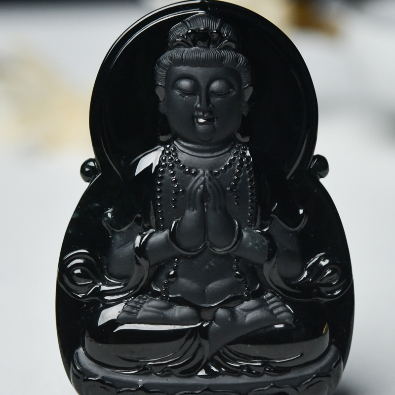 缅甸糯种墨翠观音吊坠-红掌柜