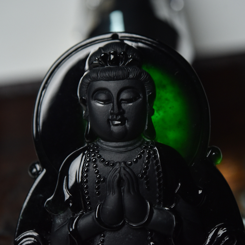 天然糯种墨翠观音吊坠-红掌柜